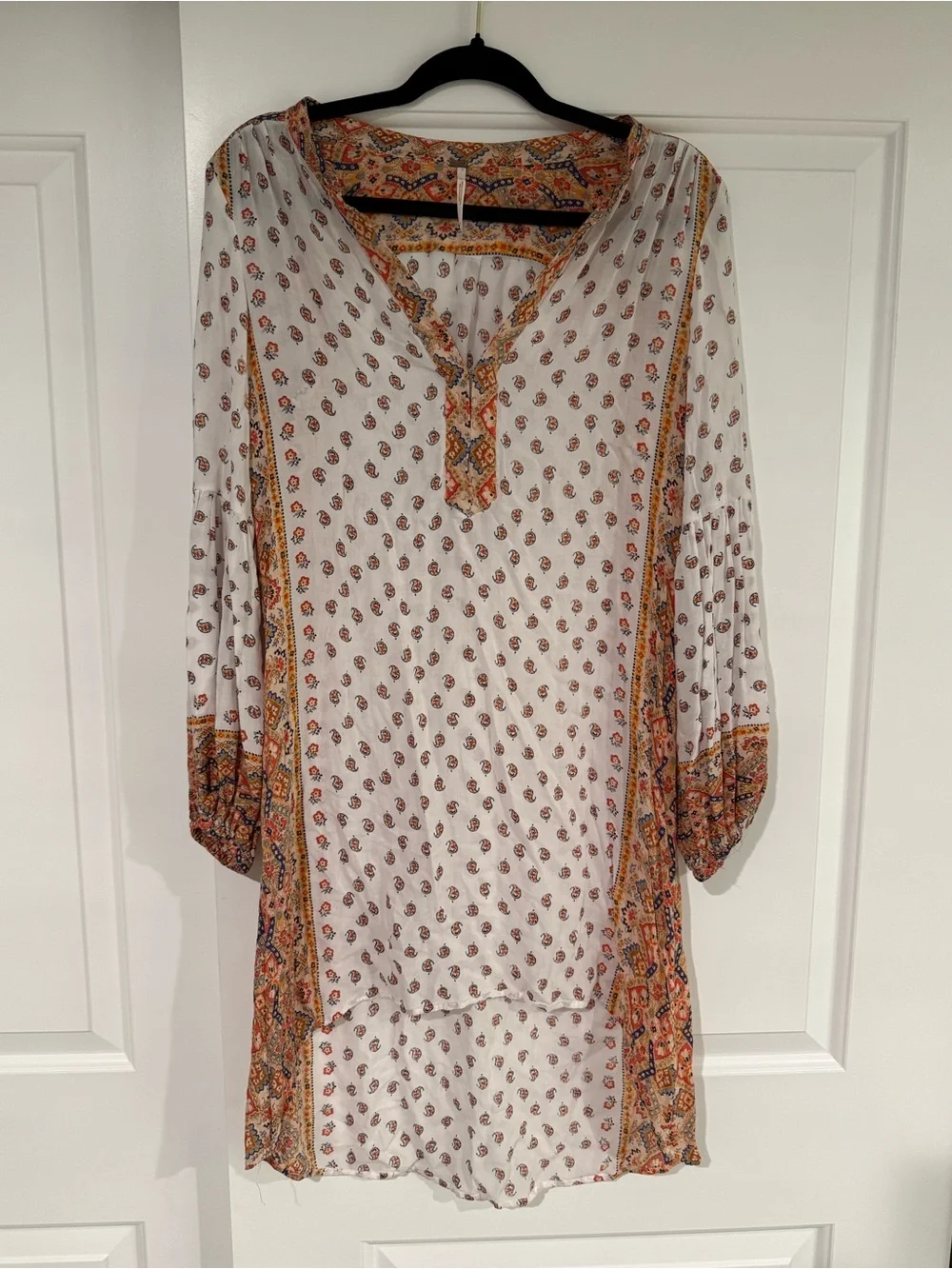 Free People Peacemaker Ivory Paisley Floral Print High-Low Bohemian Dress Size M - Picture 2 of 9